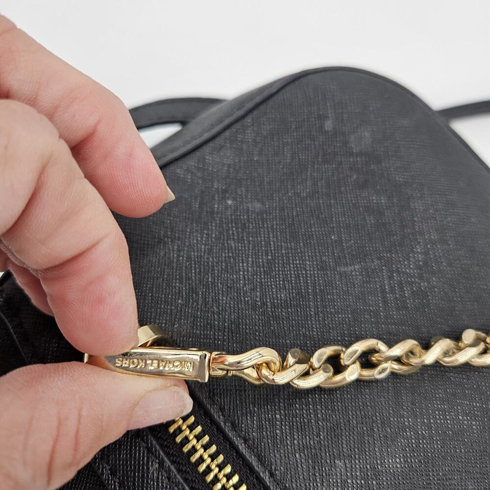 Michael Kors Jet Set Large Saffiano Leather Crossbody Bag Gold Chain Career Glam - Picture 15 of 16